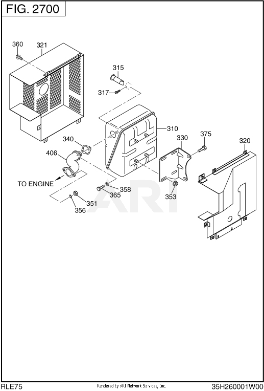 2700 Muffler Diagram and Parts List for RLE75053500  Subaru Generator