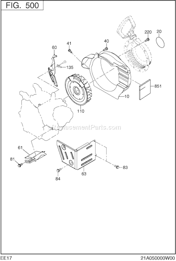 Cooling Starting Diagram and Parts List for EE170DST011  Subaru Engine