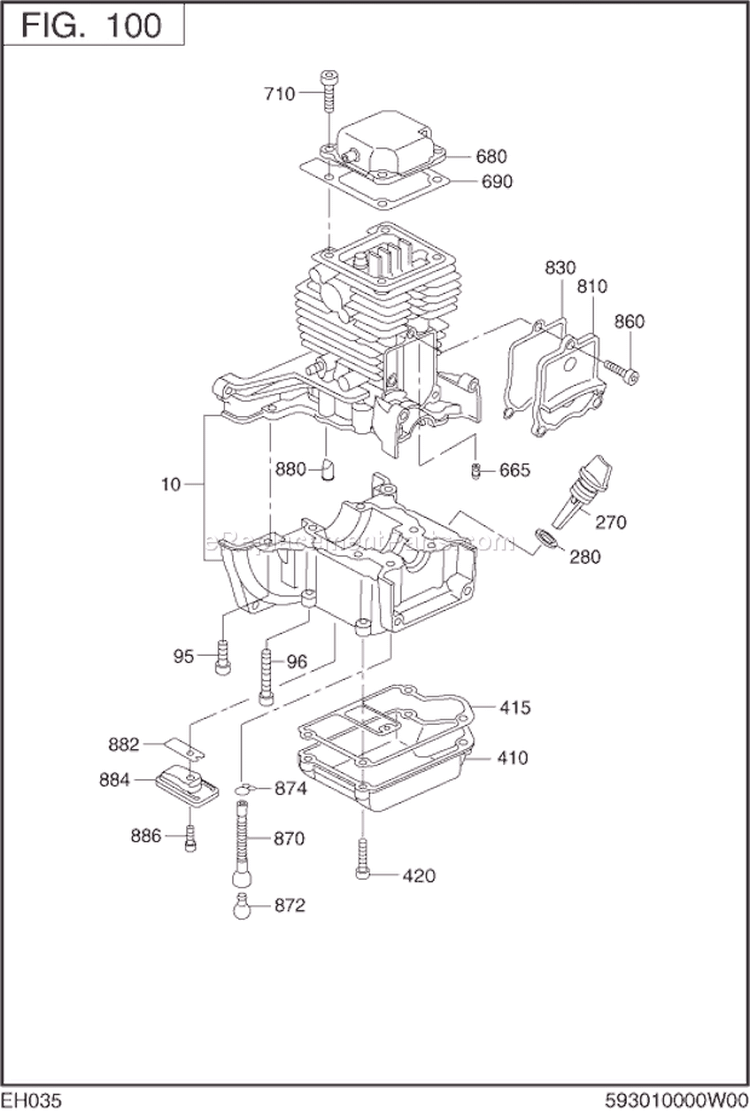 Crankcase Diagram and Parts List for EH035AX0203  Subaru Engine