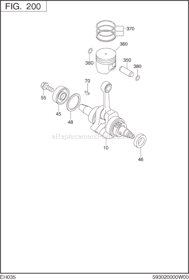 Crankshaft,Piston Diagram and Parts List for EH035AX0203  Subaru Engine
