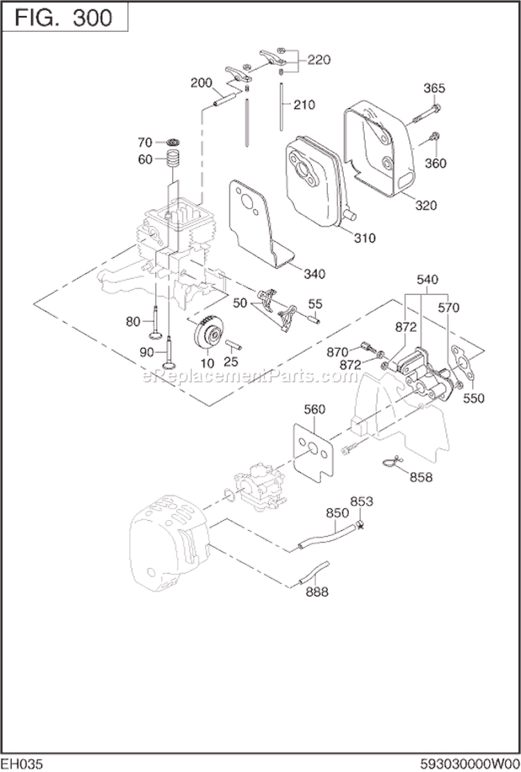 Intake Exhaust Diagram and Parts List for EH035AX0203  Subaru Engine