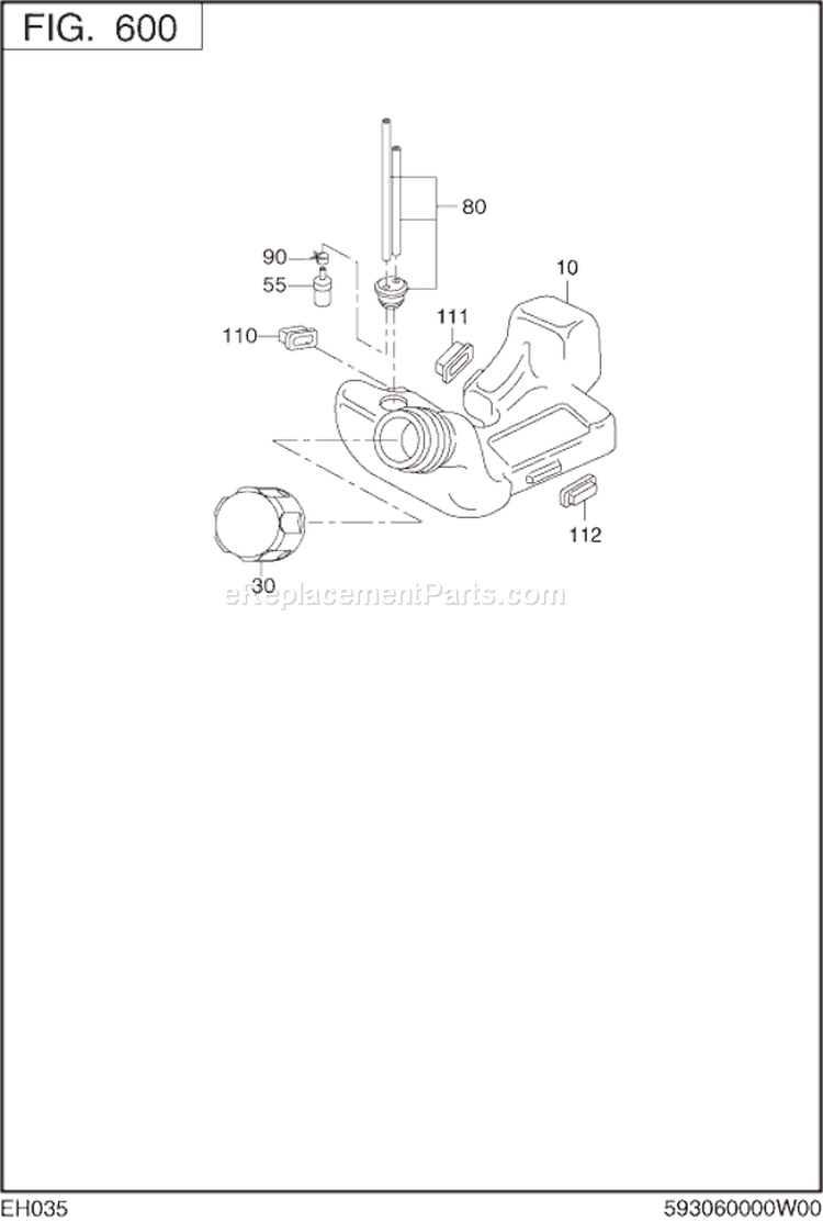 Fuel Lubricant Diagram and Parts List for EH035AX0203  Subaru Engine