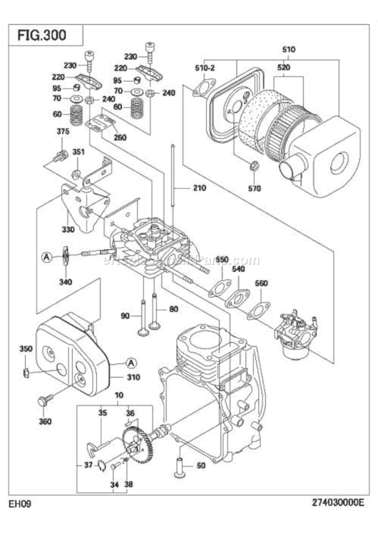 Intake Exhaust Diagram and Parts List for EH090D42190  Subaru Engine