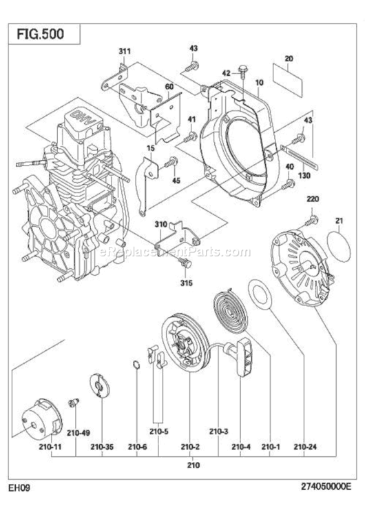 Cooling,Starting Diagram and Parts List for EH090D45040  Subaru Engine