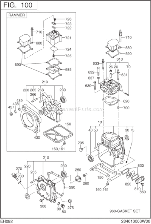 Crank Case Diagram and Parts List for EH092D42000  Subaru Engine