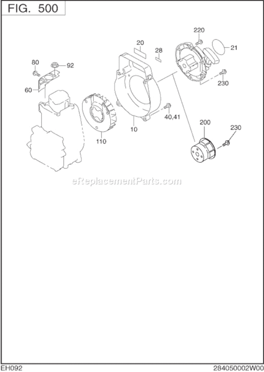 Cooling,Starting Diagram and Parts List for EH092D42000  Subaru Engine