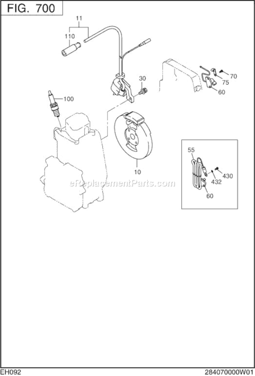 Electric Device Diagram and Parts List for EH092D42070  Subaru Engine
