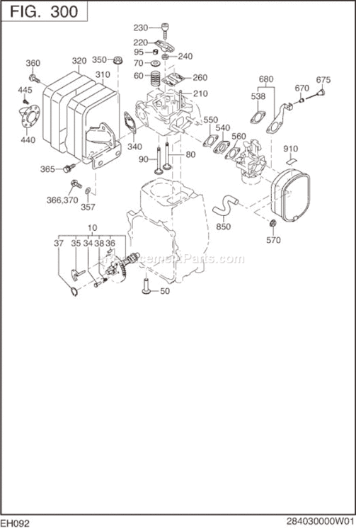 Intake Exhaust Diagram and Parts List for EH092D42070  Subaru Engine