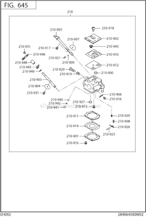 Fuel Lubricant Diagram and Parts List for EH092D47000  Subaru Engine