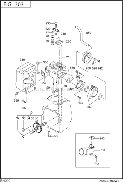 Intake Exhaust Diagram and Parts List for EH092D47020  Subaru Engine