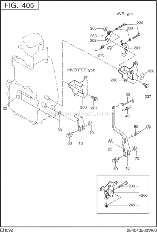 Governor Operation Diagram and Parts List for EH092DN8110  Subaru Engine