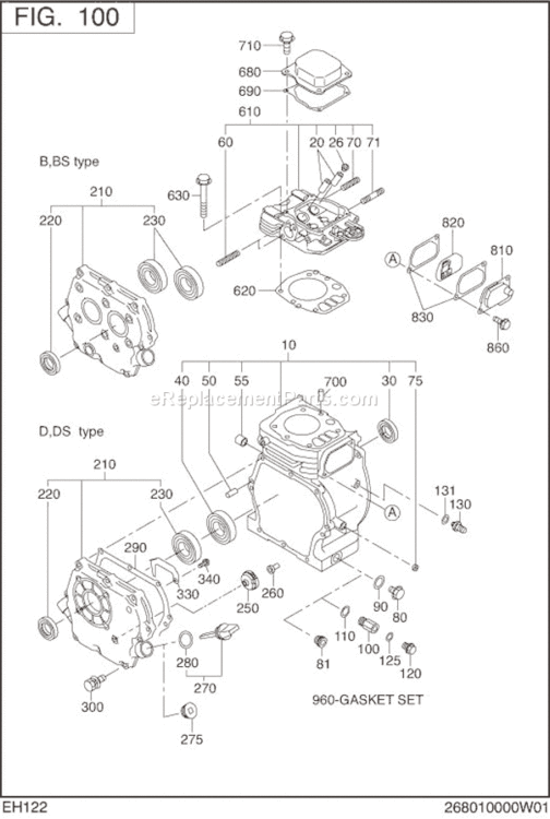 Crank Case Diagram and Parts List for EH122B00110  Subaru Engine