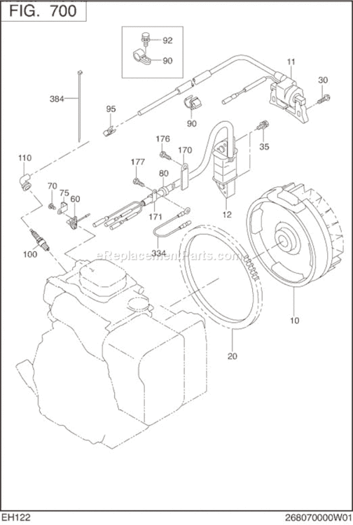 Electric Device Diagram and Parts List for EH122B02030  Subaru Engine