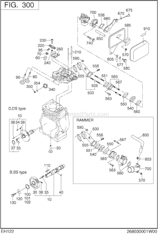 Intake Exhaust Diagram and Parts List for EH122B02030  Subaru Engine