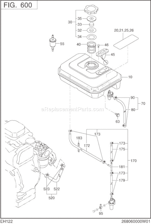 Fuel Lubricant Diagram and Parts List for EH122B02040  Subaru Engine
