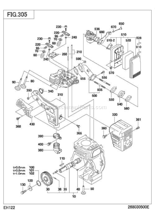 Intake Exhaust Diagram and Parts List for EH122B72120  Subaru Engine