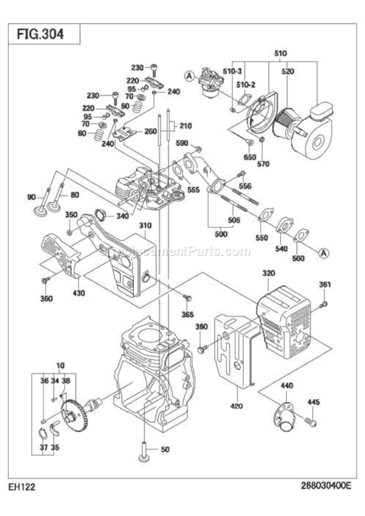 Intake Exhaust Diagram and Parts List for EH122D42040  Subaru Engine