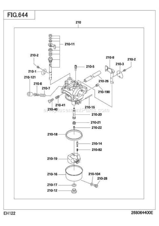 Carburetor Diagram and Parts List for EH122D46010  Subaru Engine