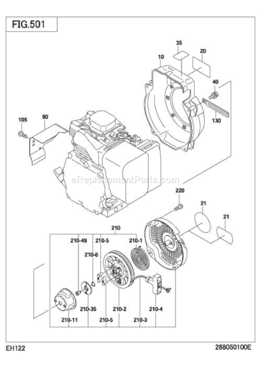 Cooling,Starting Diagram and Parts List for EH122D46040  Subaru Engine