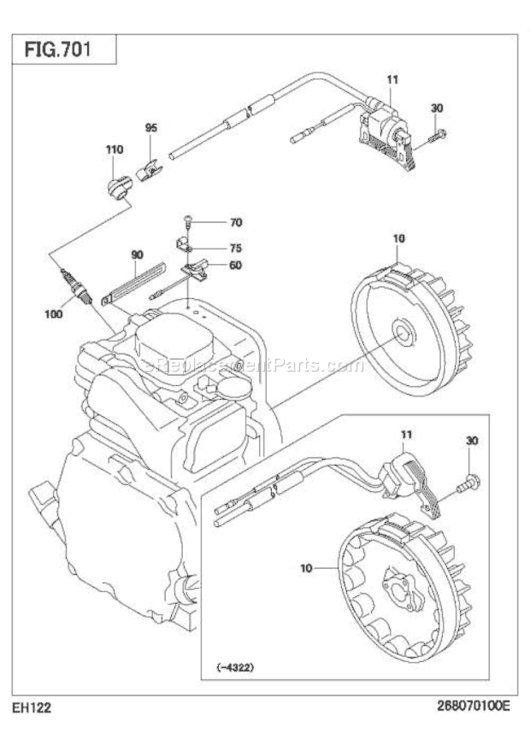 Electric Device Diagram and Parts List for EH122D46040  Subaru Engine