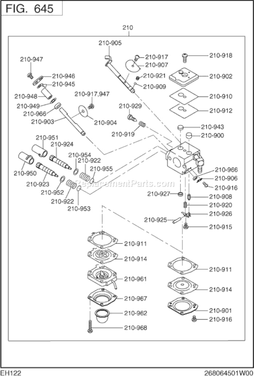 Fuel Lubricant Diagram and Parts List for EH122D46480  Subaru Engine