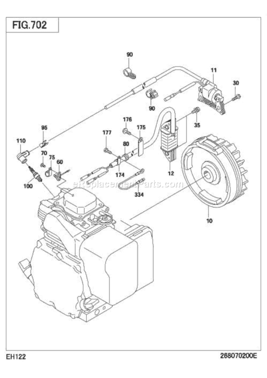 Electric Device Diagram and Parts List for EH122D52030  Subaru Engine