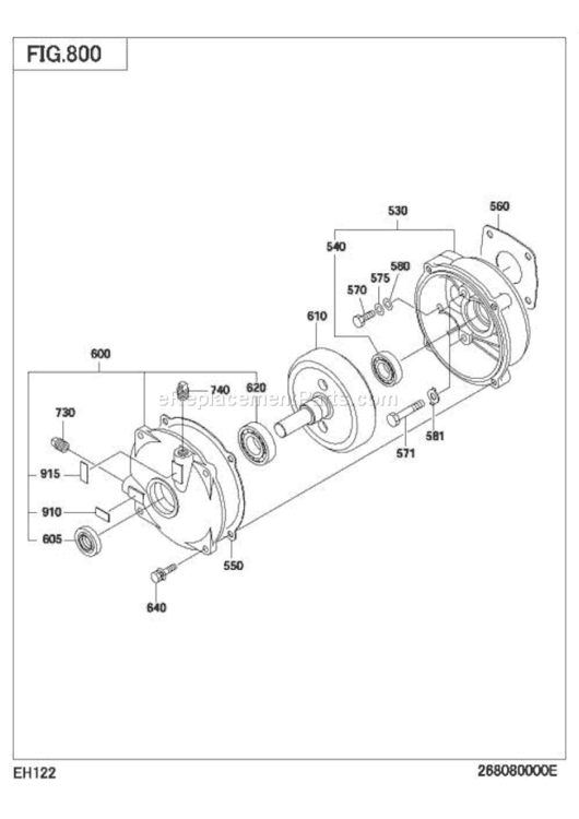 Reduction Diagram and Parts List for EH122YR0000  Subaru Engine