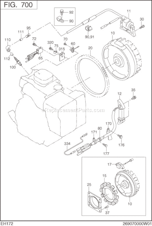 Electric Device Diagram and Parts List for EH172B60200  Subaru Engine