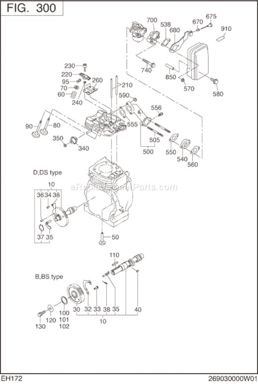 Intake Exhaust Diagram and Parts List for EH172B60200  Subaru Engine