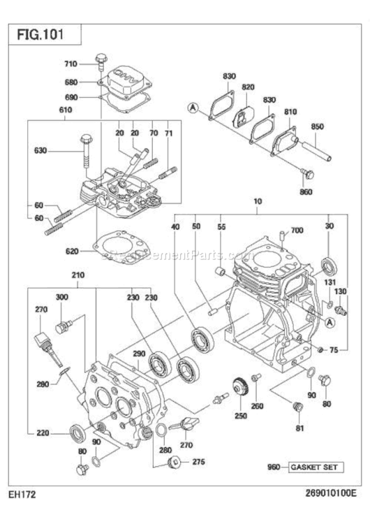 Crank Case Diagram and Parts List for EH172B75510  Subaru Engine