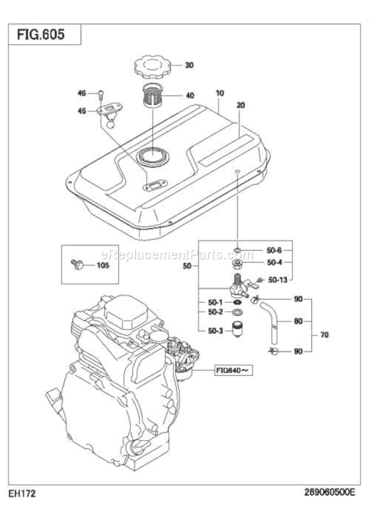 Fuel Lubricant Diagram and Parts List for EH172D22020  Subaru Engine