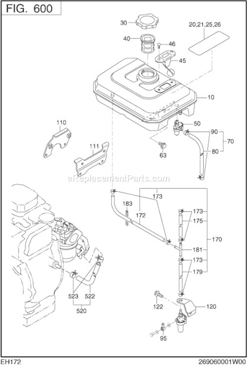 Fuel Lubricant Diagram and Parts List for EH172D24010  Subaru Engine
