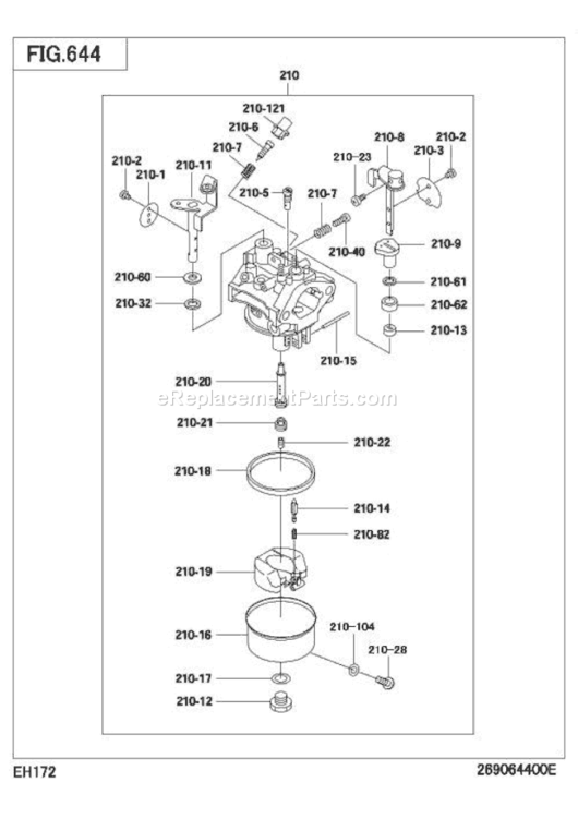 Carburetor Diagram and Parts List for EH172D26010  Subaru Engine