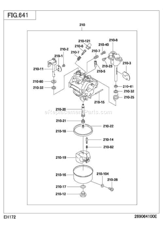Carburetor Diagram and Parts List for EH172D26510  Subaru Engine