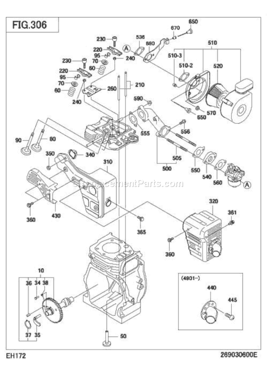 Intake Exhaust Diagram and Parts List for EH172D42030  Subaru Engine