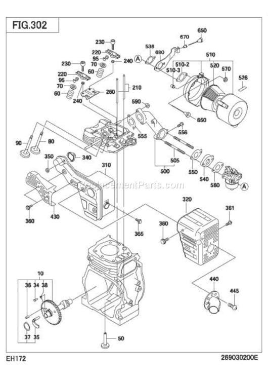 Intake Exhaust Diagram and Parts List for EH172D60310  Subaru Engine