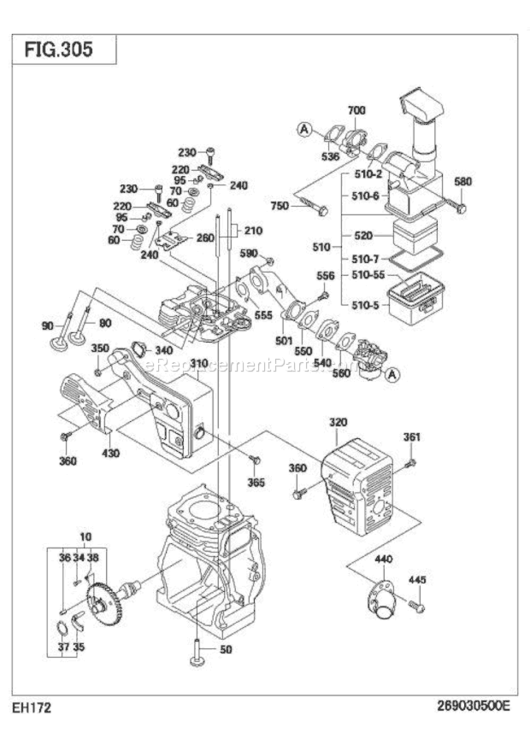 Intake Exhaust Diagram and Parts List for EH172D60500  Subaru Engine