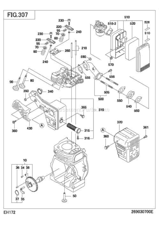 Intake Exhaust Diagram and Parts List for EH172YD1210  Subaru Engine