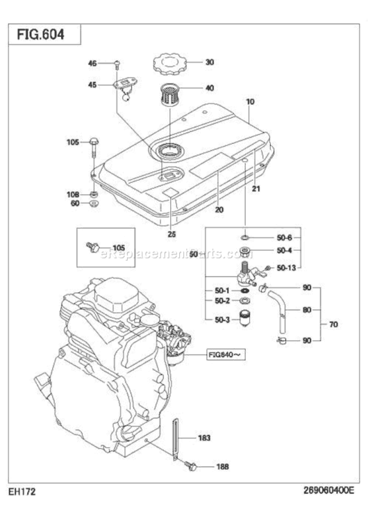 Fuel Lubricant Diagram and Parts List for EH172YD2500  Subaru Engine