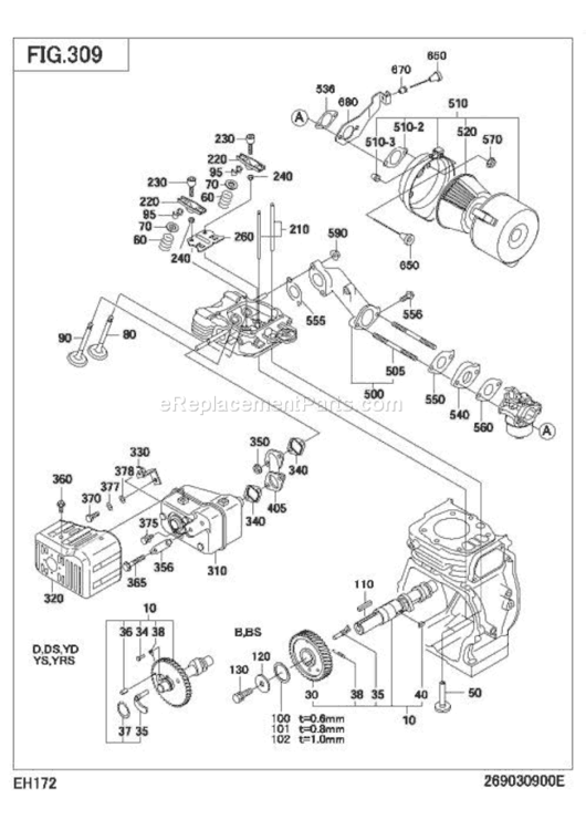 Intake Exhaust Diagram and Parts List for EH172YS9900  Subaru Engine