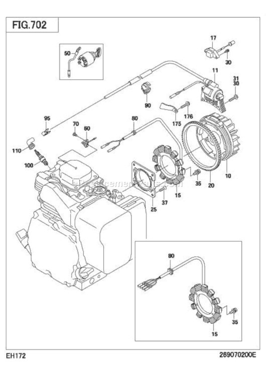 Electric Device Diagram and Parts List for EH172YS9900  Subaru Engine