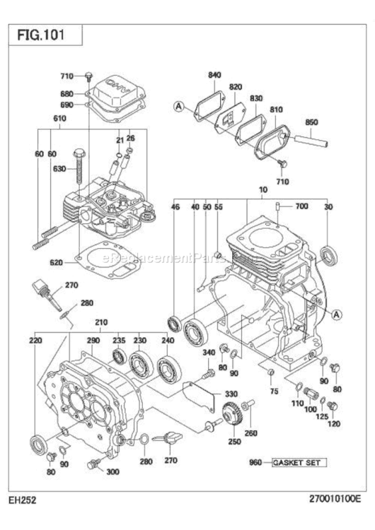 Crank Case Diagram and Parts List for EH252B00000  Subaru Engine