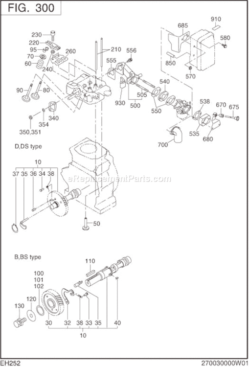 Intake Exhaust Diagram and Parts List for EH252B00010  Subaru Engine