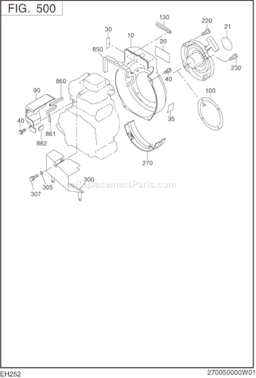 Cooling,Starting Diagram and Parts List for EH252B00010  Subaru Engine