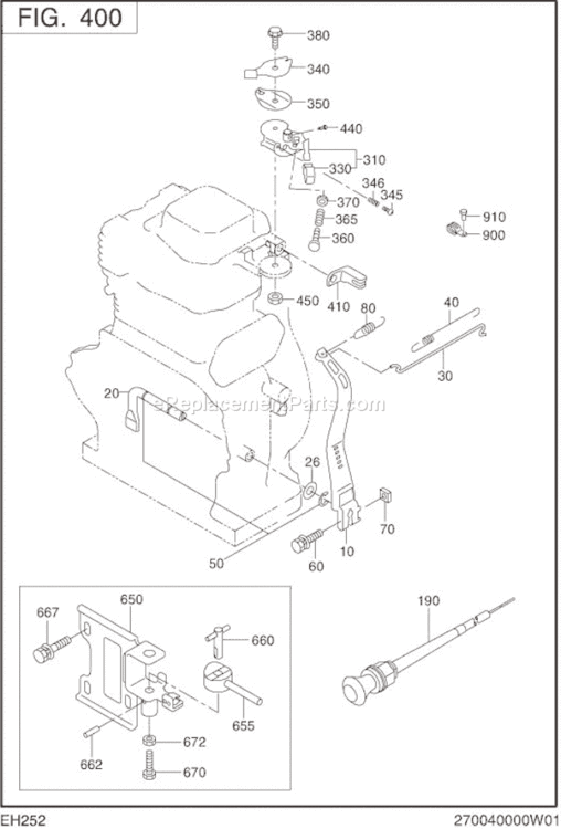 Governor,Operation Diagram and Parts List for EH252B00020  Subaru Engine
