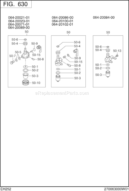 Page J Diagram and Parts List for EH252B15000  Subaru Engine