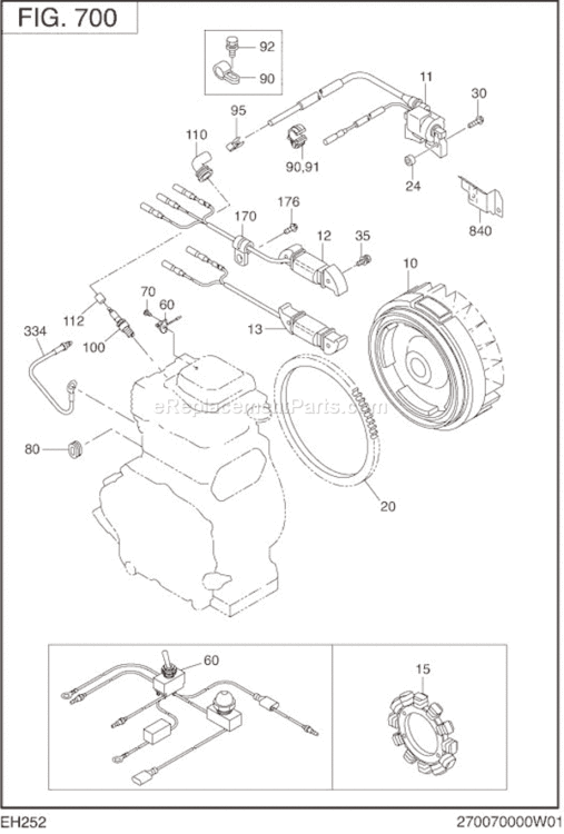 Electric Device Diagram and Parts List for EH252B15000  Subaru Engine