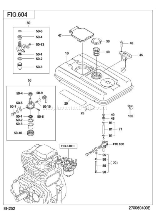 Fuel Lubricant Diagram and Parts List for EH252B15010  Subaru Engine