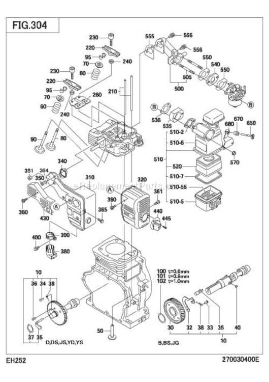Intake Exhaust Diagram and Parts List for EH252B71220  Subaru Engine