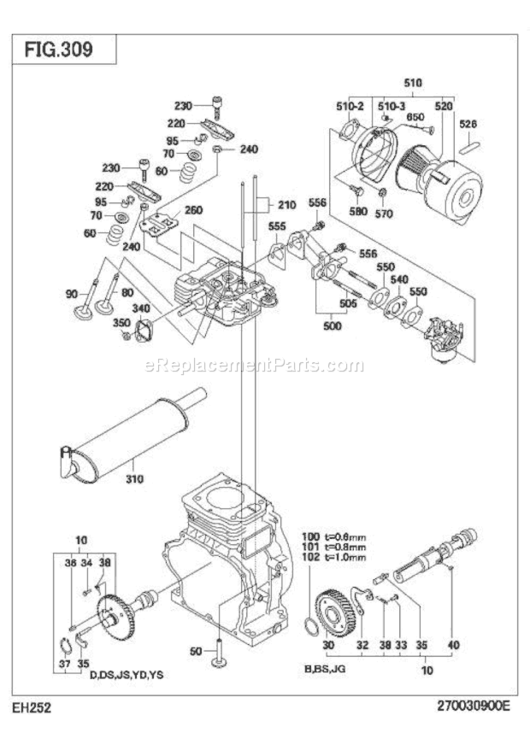 Intake Exhaust Diagram and Parts List for EH252BS4110  Subaru Engine
